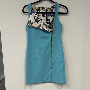 Opening Ceremony Turquoise Mini Dress with Patterned Abstract Floral interior